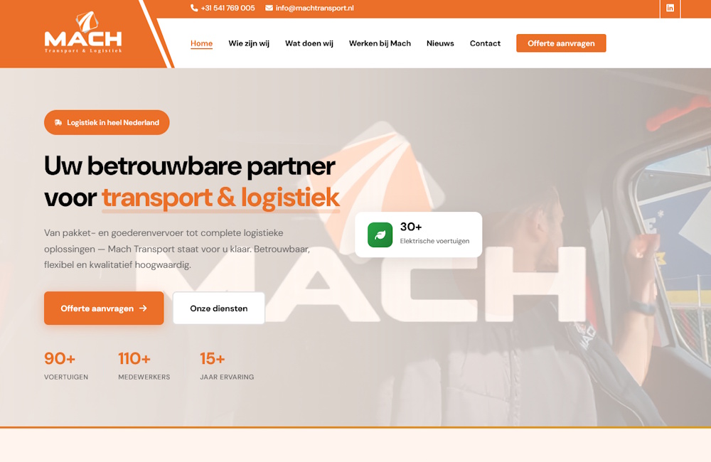 Nieuwe website design van Mach Transport